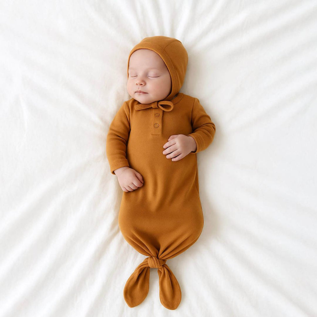 Organic Knotted Gown Set-Bonnet