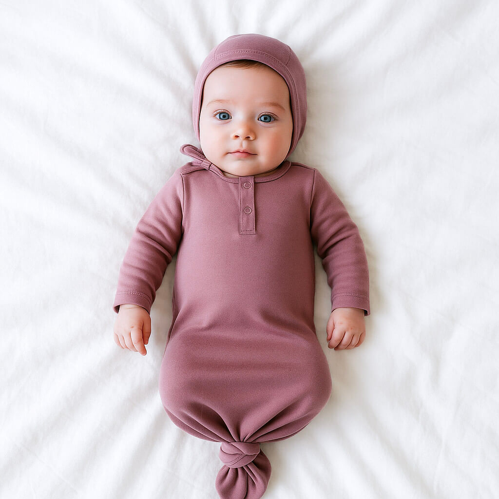 Organic Knotted Gown Set-Bonnet