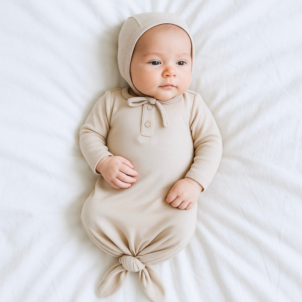 Organic Knotted Gown Set-Bonnet